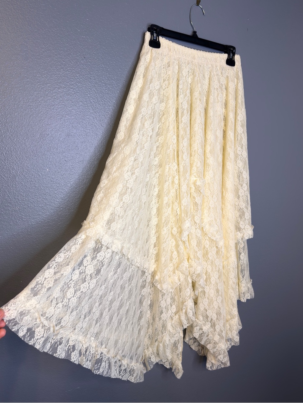 Women Lace Long Skirts Summer Elastic Asymmetrical Layered Hem Fairy Med/Large